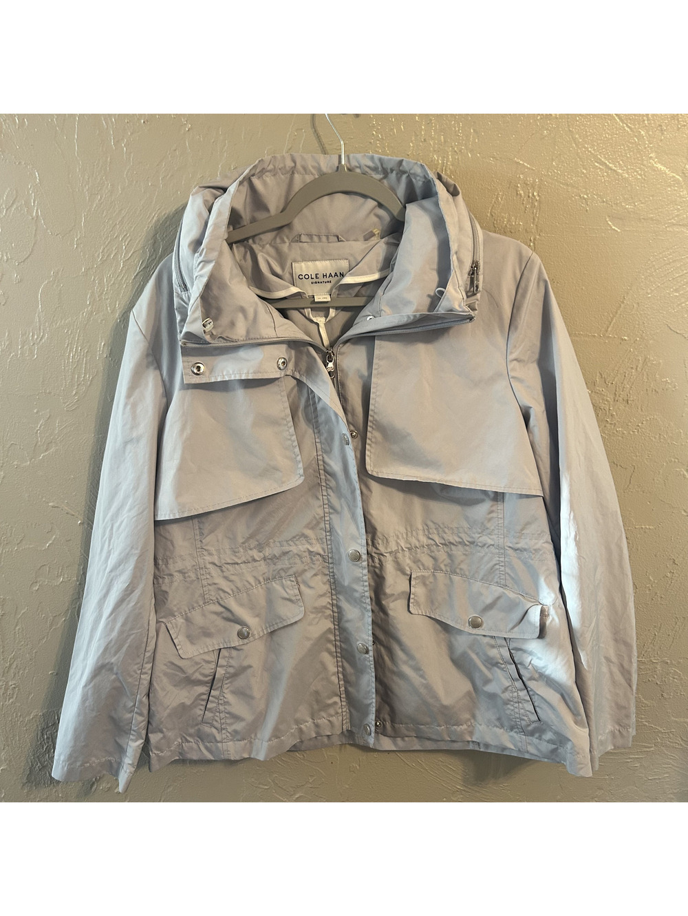 Cole Haan Signature Women's Gray/Lt Blue Utility Rain Jacket Windbreaker Size XL